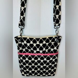 Black & White Patterned Crossbody With Pink Accents & Pink Lining